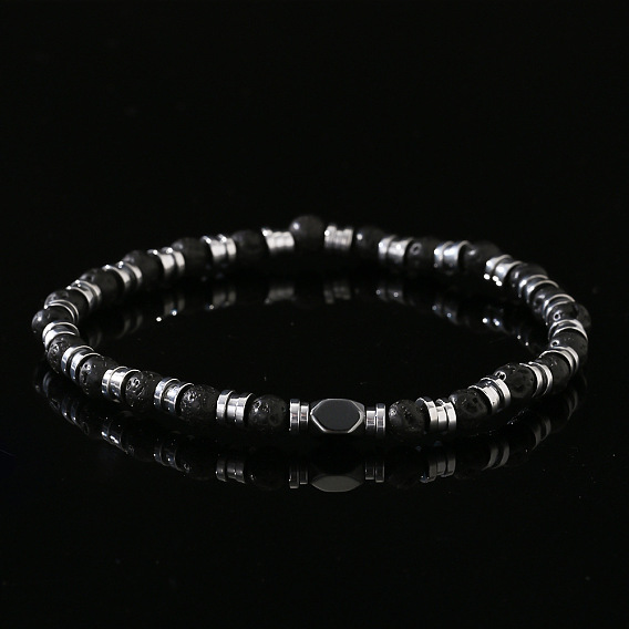 Мужские браслеты из круглых бусин из натуральной лавы, с синтетическими немагнитных гематита бисера