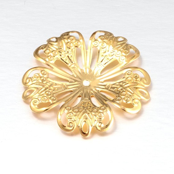 5-Petal Flower Iron Fancy Bead Caps, 42x3mm, Hole: 2.5mm