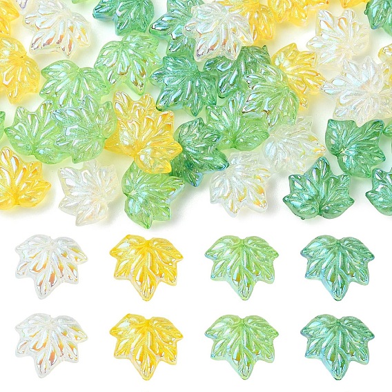 40шт 4 цвета гальваники прозрачные стеклянные бусины, лист, с блеском порошок