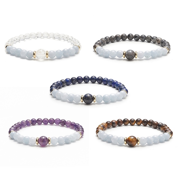 Круглый эластичный браслет из натуральных аквамаринов и смешанных драгоценных камней для женщин