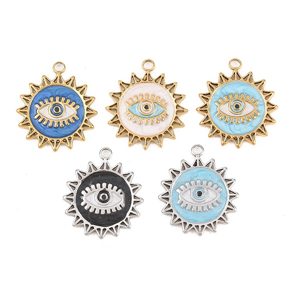 304 нержавеющей стальной эмали подвески, солнце с оберегом от сглаза, реальный 18 k позолоченный, ионное покрытие (ip), долговечный