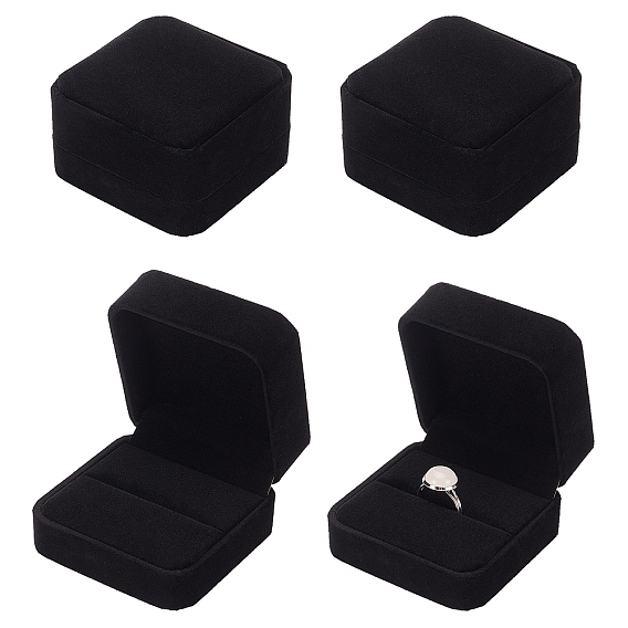 4Pcs Velvet Ring Box, Flip Cover, Square