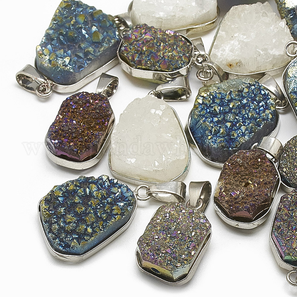 20pcs//Box Mixed Stone Natural Gemstone Heart Pendants Brass Bails Charms 23mm