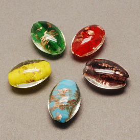 Perles au chalumeau de sable d'or faites à la main , ovale, 26x17x10mm, Trou: 2mm