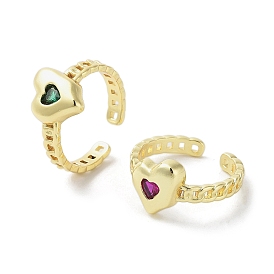 Glass Heart Open Cuff Ring, Real 18K Gold Plated Brass Jewelry for Women