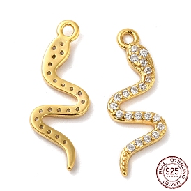 925 Sterling Silver Micro Pave Cubic Zirconia Pendants, Snake Charm