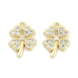 Brass Micro Pave Clear Cubic Zirconia Pendants, Clover