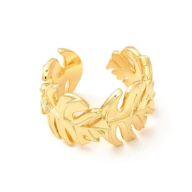 Brass Tropical Leaf Wrap Open Cuff Ring for Women, Lead Free & Cadmium Free