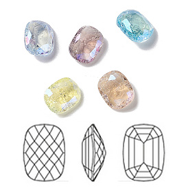 Crackle Moonlight Style K9 Glass Rhinestone Cabochons, Pointed Back, Rectangle Octagon