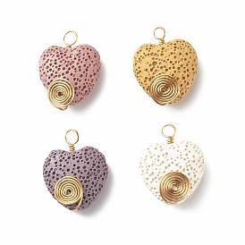 Dyed Natural Lava Rock Pendants, with Real 18K Gold Plated Eco-Friendly Copper Findings, Heart
