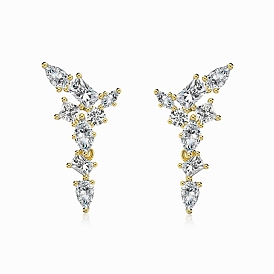 925 Sterling Silver with Cubic Zirconia Studs Earrings for Women, Wing