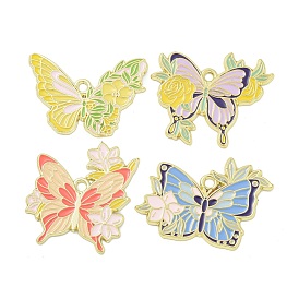 Подвески из эмали и сплава, золотые, бабочка с цветочным шармом