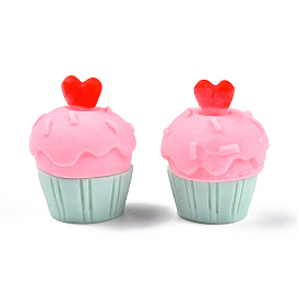 Opaque Resin Decoden Cabochons, Imitation Food, Cupcake with Heart
