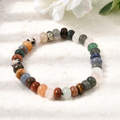 Natural Mixed Stone Rondelle Beaded Stretch Bracelets for Women