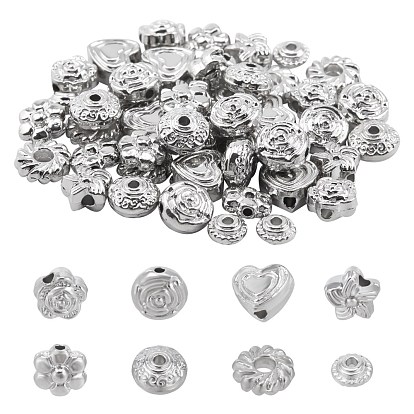 48Pcs 8 Style Alloy Beads, Cadmium Free & Lead Free, Mixed Shape