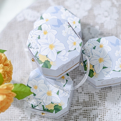 Paper Candy Boxes, for Party, Wedding, Baby Shower, Octagon with Flower Pattern