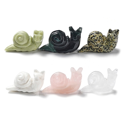 Natural Gemstone Carved Healing Snail Figurines, Reiki Energy Stone Display Decorations