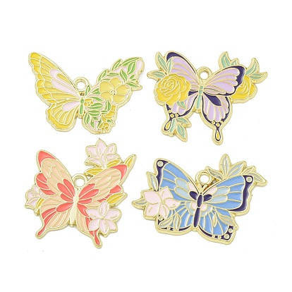 Подвески из эмали и сплава, золотые, бабочка с цветочным шармом