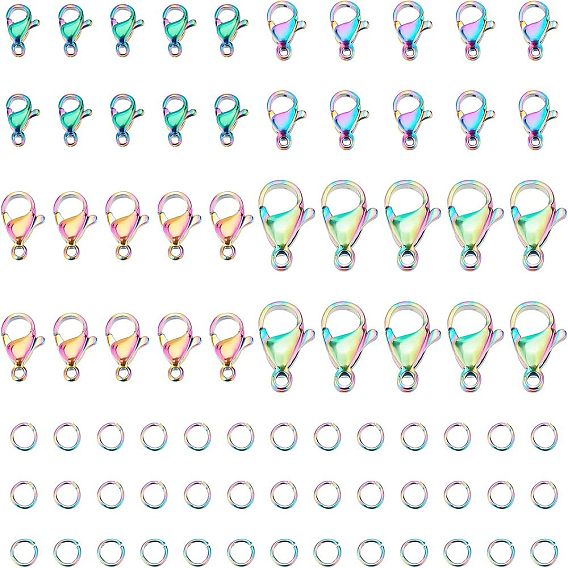 40 шт. 4 стили ионное покрытие (IP) радужного цвета 304 застежки-лобстеры из нержавеющей стали, с открытыми кольцами прыжковых
