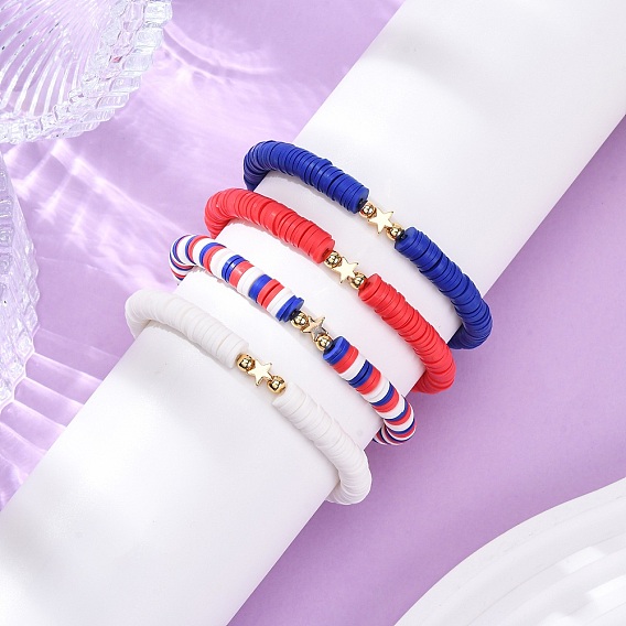 4шт 4 цвета браслеты из полимерной глины ручной работы heishi с бусинами на День независимости, с латунной бисера