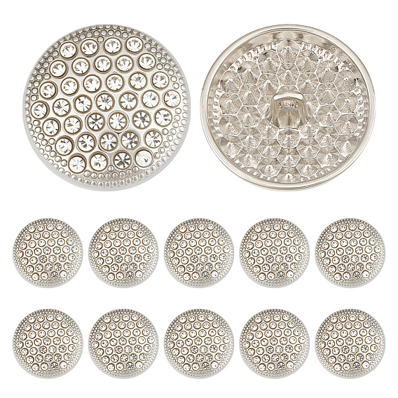 12шт.1-отверстие для пуговицы из сплава со стразами на ножке, плоско-круглые