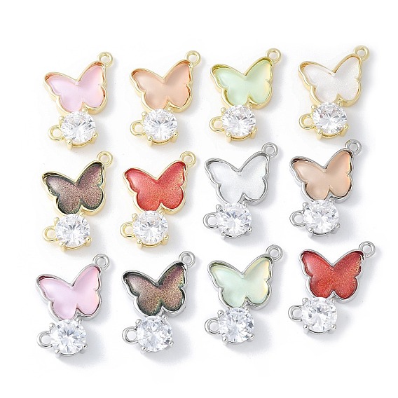 Подвески-коннекторы из латуни с микропаве из кубического циркония и стекла, бабочка, стойки покрытие, долговечный, без кадмия и без свинца