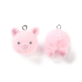 Милые подвески из флокированной смолы, подвески в виде свиньи с платиновыми железными петлями