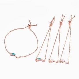 Bracelets bolo réglables en laiton, bracelets de slider, avec opale synthétique, dauphin