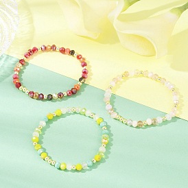 3шт 3 цвета граненые круглые гальванизированные стеклянные бусины эластичные браслеты для женщин, с Гальваническим немагнитных синтетическими гематита бисера