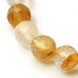 Brins de perles de quartz hématoïde jaune naturel, quartz ferrugineux, facette, ronde, jaune