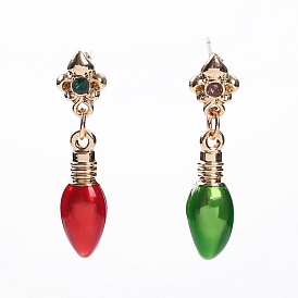 Asymmetric Earrings with Red and Green Lights - Creative Christmas Tree Decoration