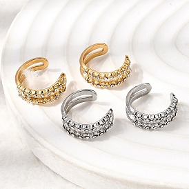 304 из нержавеющей стали горный хрусталь серьги манжеты, ионное покрытие (ip), двухслойный с-образный