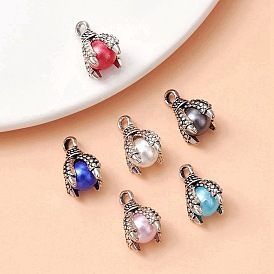 6 Bags 6 Colors Tibetan Style Alloy Charms, ABS Plastic Imitation Pearl Beads, Cadmium Free & Lead Free, Claw