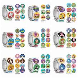 8 Patterns Round Paper Self Adhesive Sticker Rolls, Cartoon Sealing Stickers for Gifts Decorations