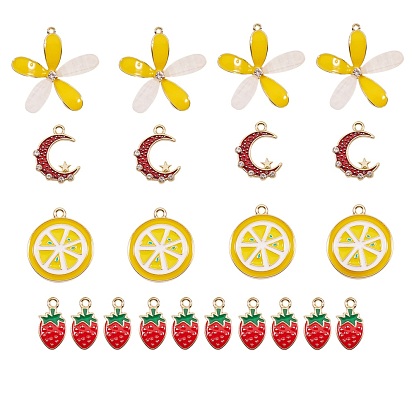 Alloy Enamel Pendants, with Acrylic and Crystal Rhinestone, Mixed Shapes