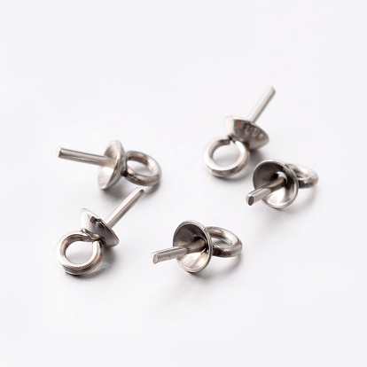 304 кулоны булавки жемчужные колышки стаканчики нержавеющие, за половину пробурено бисера, 7x3 мм, отверстие : 1.5 мм, штифты : 0.6 мм