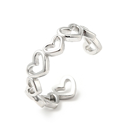 304 Stainless Steel Heart Wrap Open Cuff Ring, Hollow Ring for Women
