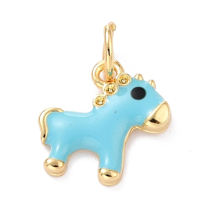 Real 18K Gold Plated Brass Charms, with Enamel and Jump Rings, Long-Lasting Plated, Horse