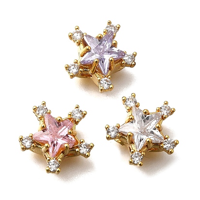 Многожильные звенья из латуни с паве из кубического циркония, звезда, реальный 18 k позолоченный