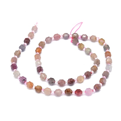 Natural Ruby Beads Strands, with Seed Beads, Faceted, Bicone, Double Terminated Point Prism Beads
