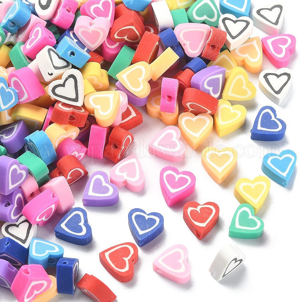 200Pcs 10 Colors Handmade Polymer Clay Beads, Heart