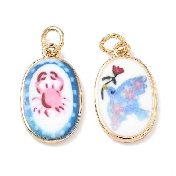 Латунные подвески с принтом, овальные амулеты, с целью перехода в кольце, золотые