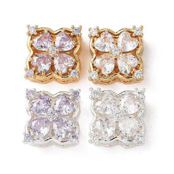 Латунные фианиты, инкрустированные кубическими циркониями, квадратные с цветочными многорядными звеньями, настоящее 18k позолота/серебро