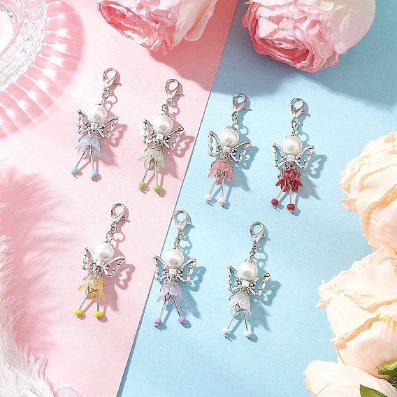 7шт. подвеска в виде ангела из акрила и стеклянного жемчуга, с цинковым сплавом застежками омаров коготь