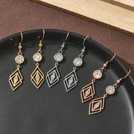 304 серьги-подвески в форме ромба из нержавеющей стали, ионное покрытие (ip)