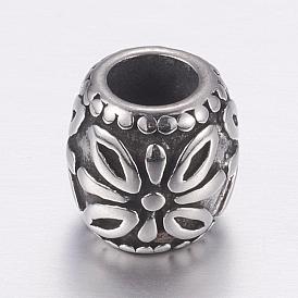 304 Stainless Steel European Beads, Large Hole Beads, Barrel
