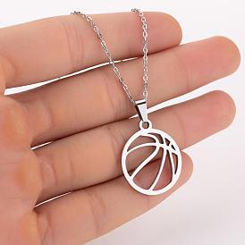 Stainless Steel Geometric Volleyball Pendant Necklace for Men - Sporty and Fashionable
