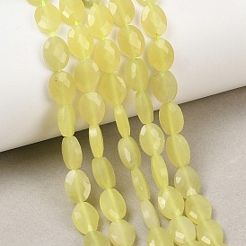 Натуральные нефритовые бусины, цвет лимона , граненые, Плоско-овальные