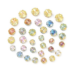 Brass Glass Rhinestone Sew on Rhinestones, Square, Faceted, Mixed Color