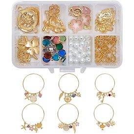 SUNNYCLUE DIY Bangle Making Kits, Including Iron Expandable Bangle, Alloy Pendant, Glass Charms, Iron Flat Head Pins, Glass Pearl Beads